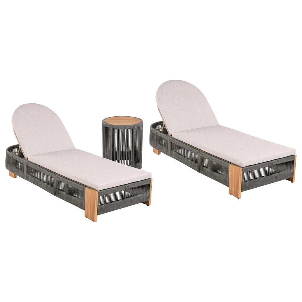 Hearth and Haven 3-Piece Outdoor Rope Chaise Lounge Set with Grey Side Table in Beige, , large