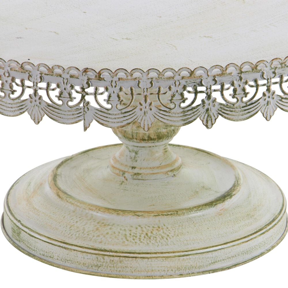 Maple and Jade Floral Cake Stand with Lace Inspired Edge in Distressed Cream, Black and Brown, , large