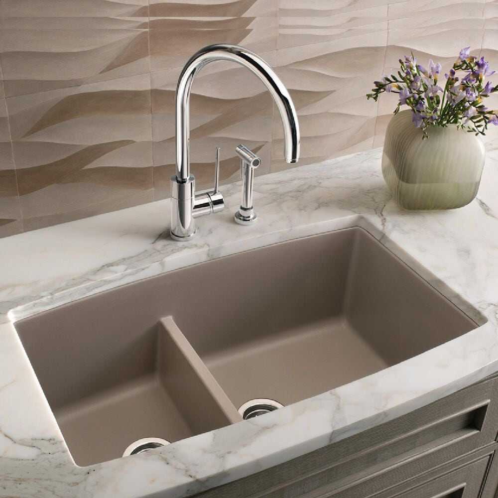 Blanco Performa 33&quot; 1-3/4 Double Bowl Kitchen Sink with Low Divide in Truffle, , large