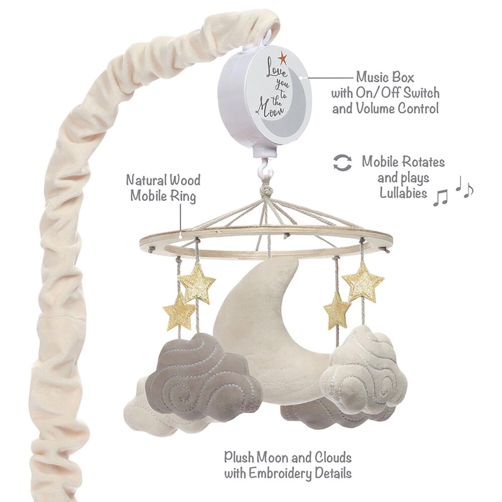 Lambs and Ivy Goodnight Moon Musical Baby Crib Mobile Soother Toy in White, Gray and Copper, , large