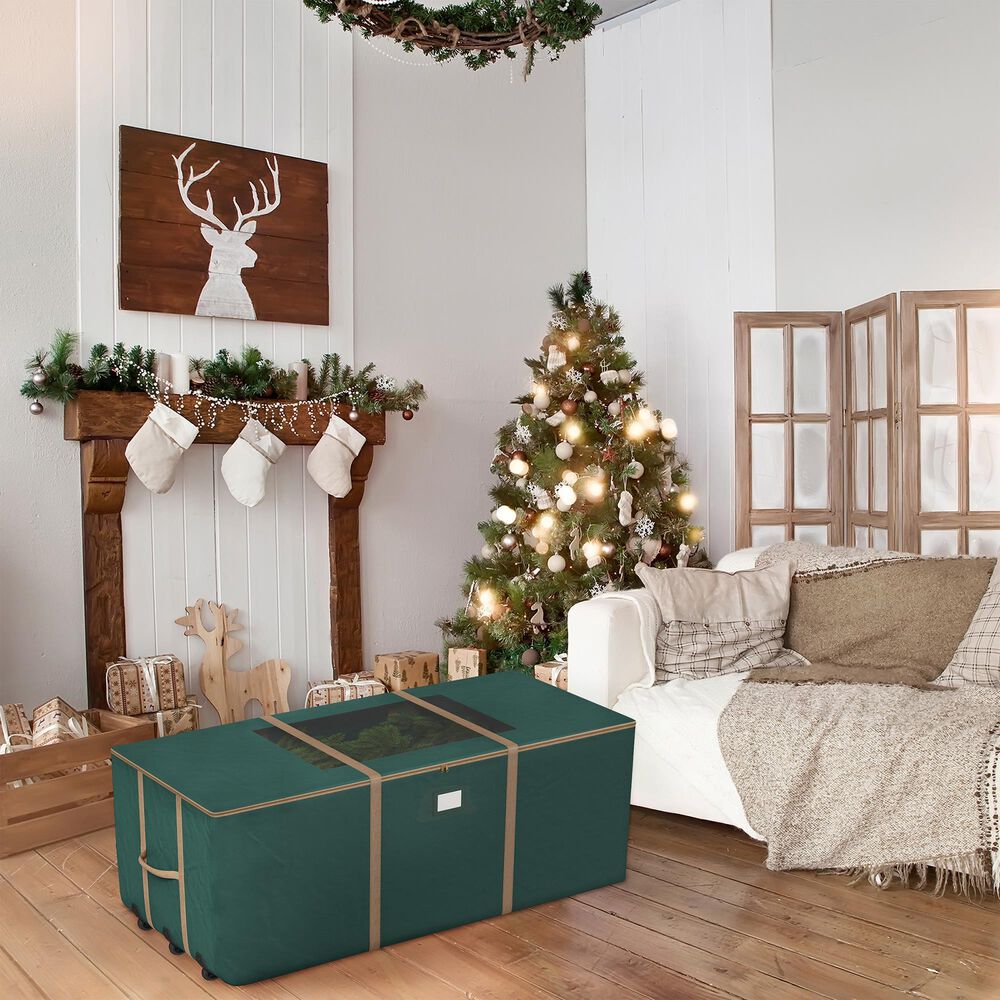 Timberlake 12&#39; Rolling Christmas Tree Storage Bag in Green and Gold, , large
