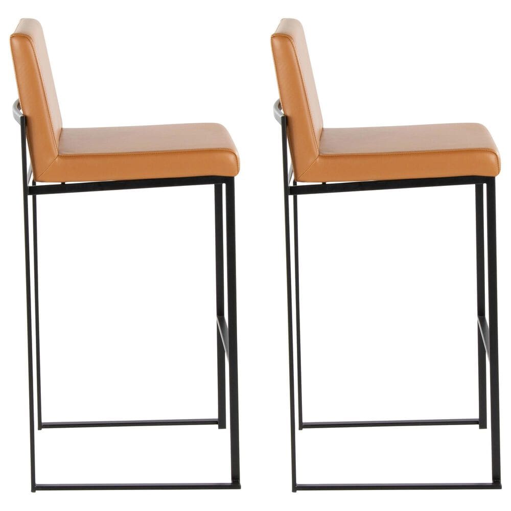 Lumisource Fuji High Back Barstool with Camel Faux Leather in Black &#40;Set of 2&#41;, , large