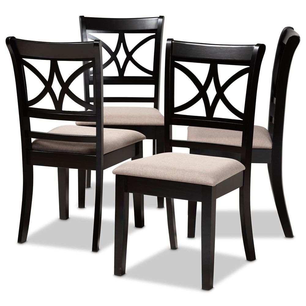 Baxton Studio Clarke Side Chair with Sand Cushion in Espresso Brown (Set of 4), , large
