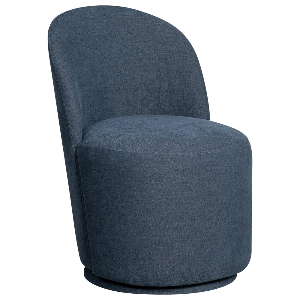 Hawthorne Furniture Upholstered Curved Back Swivel Side Chair in Denim Blue, , large