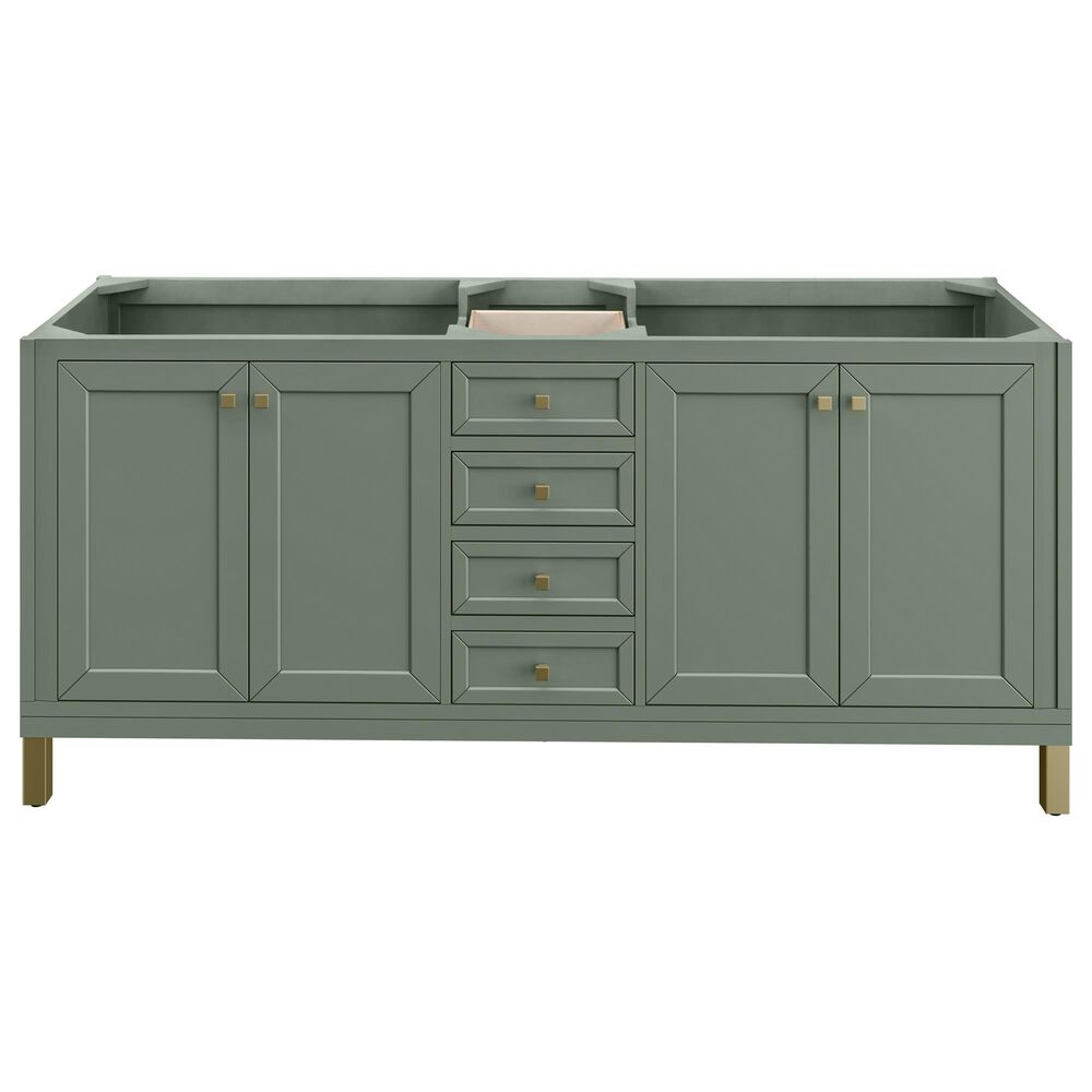 James Martin Vanities Chicago 72" Double Bathroom Vanity in Smokey Celadon with 3 cm Victorian Silver Quartz Top, Rectangular Sinks and FreePower Wireless Charger, , large