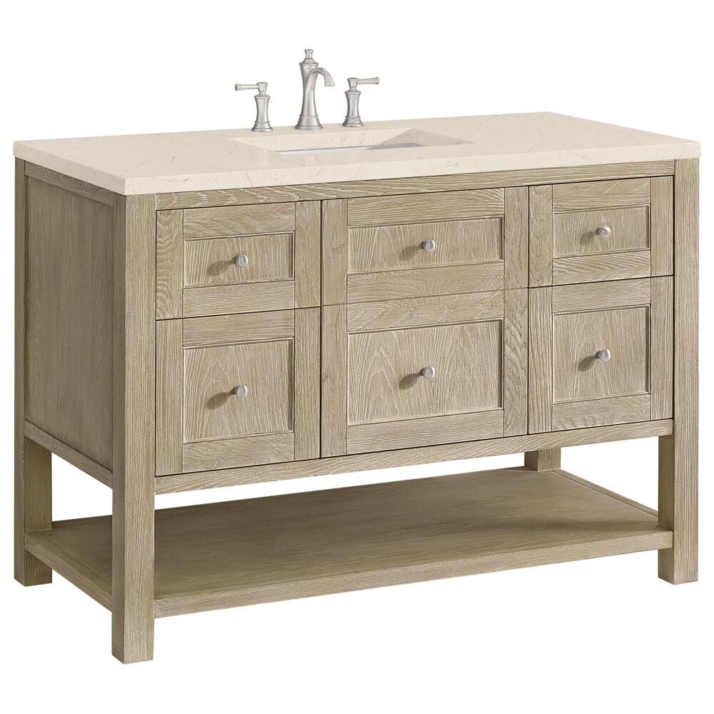James Martin Vanities Breckenridge 48" Single Vanity in Whitewashed Oak with 3 cm Eternal Marfil Quartz Top, , large