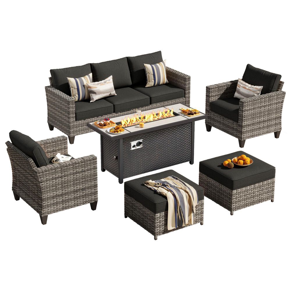HOMLUX 6-Piece Outdoor Sofa Set in Black, , large