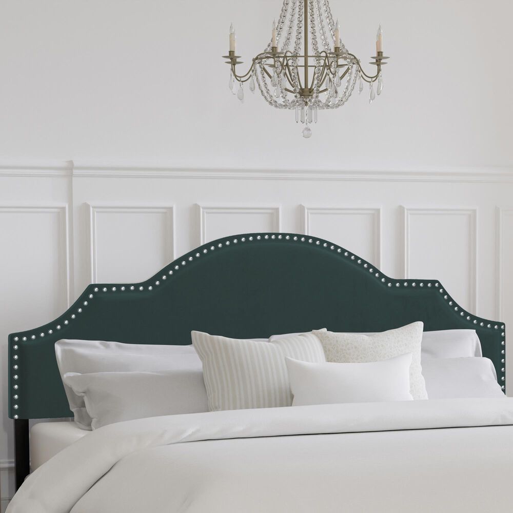 The Monday Company Cynthia Upholstered King Adjustable Headboard with Nickel Nail Heads in Green Velvet, , large
