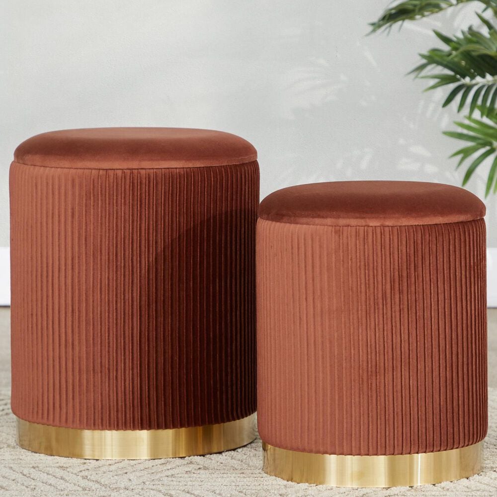 Lumisource Marla 2-Piece Nesting Pleated Ottoman Set in Light Brown, , large