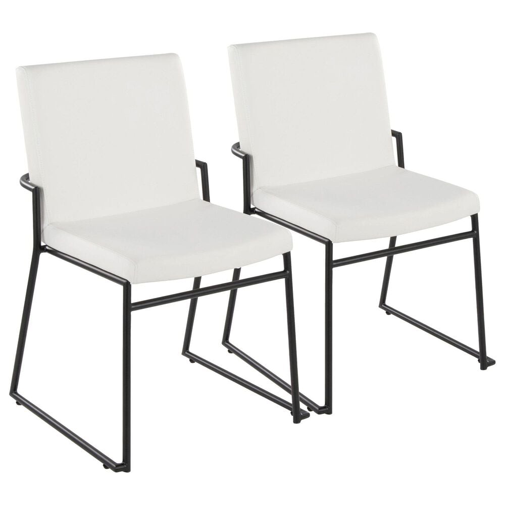 LumiSource Dutchess Side Chair with White Faux Leather Cushion in Black (Set of 2), , large