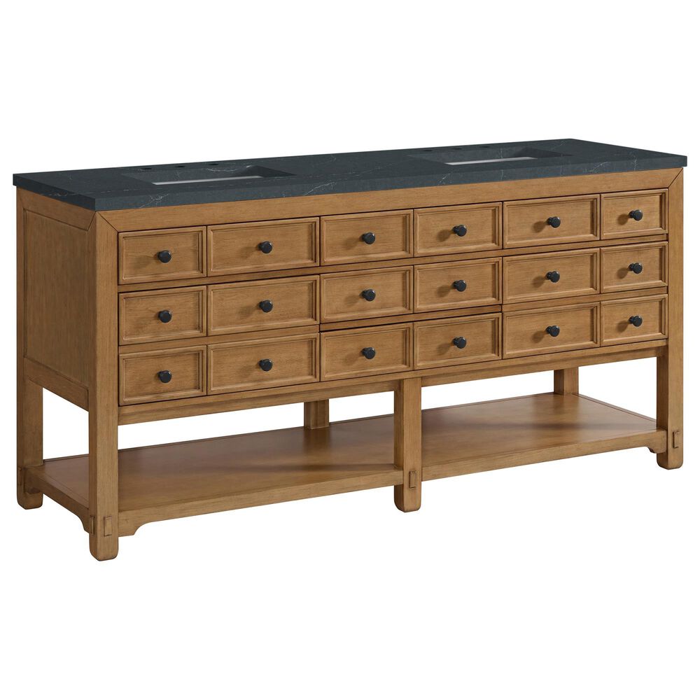 James Martin Vanities Malibu 72" Double Bathroom Vanity in Amber Birch with 3 cm Charcoal Soapstone Quartz Top and Rectangular Sinks, , large