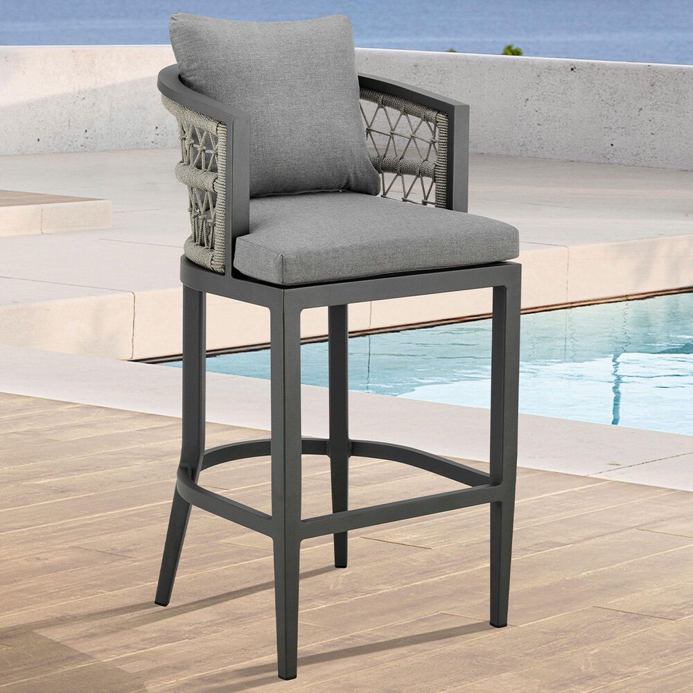 Armen Living Zella Patio Counter Height Bar Stool with Earl Gray Cushion in Gray, , large
