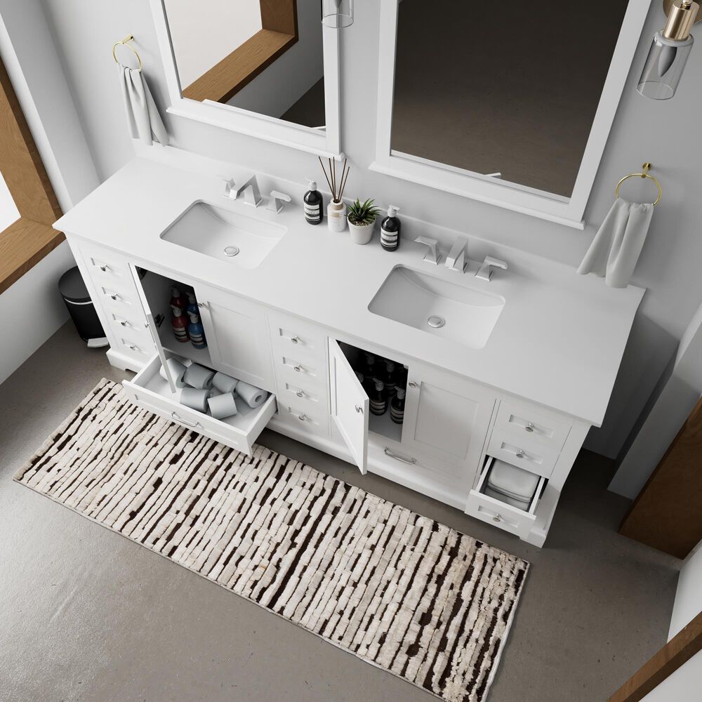 Lexora Home Dukes 84" Double Bathroom Vanity in White with 2 cm White Cultured Marble Top and Rectangular Sinks, , large