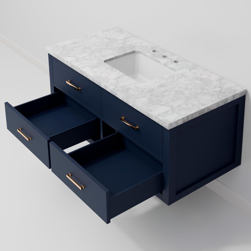 Lexora Home Castor 48" Single Bathroom Vanity in Blue with 2 cm White Carrara Marble Top and Rectangular Sink, , large