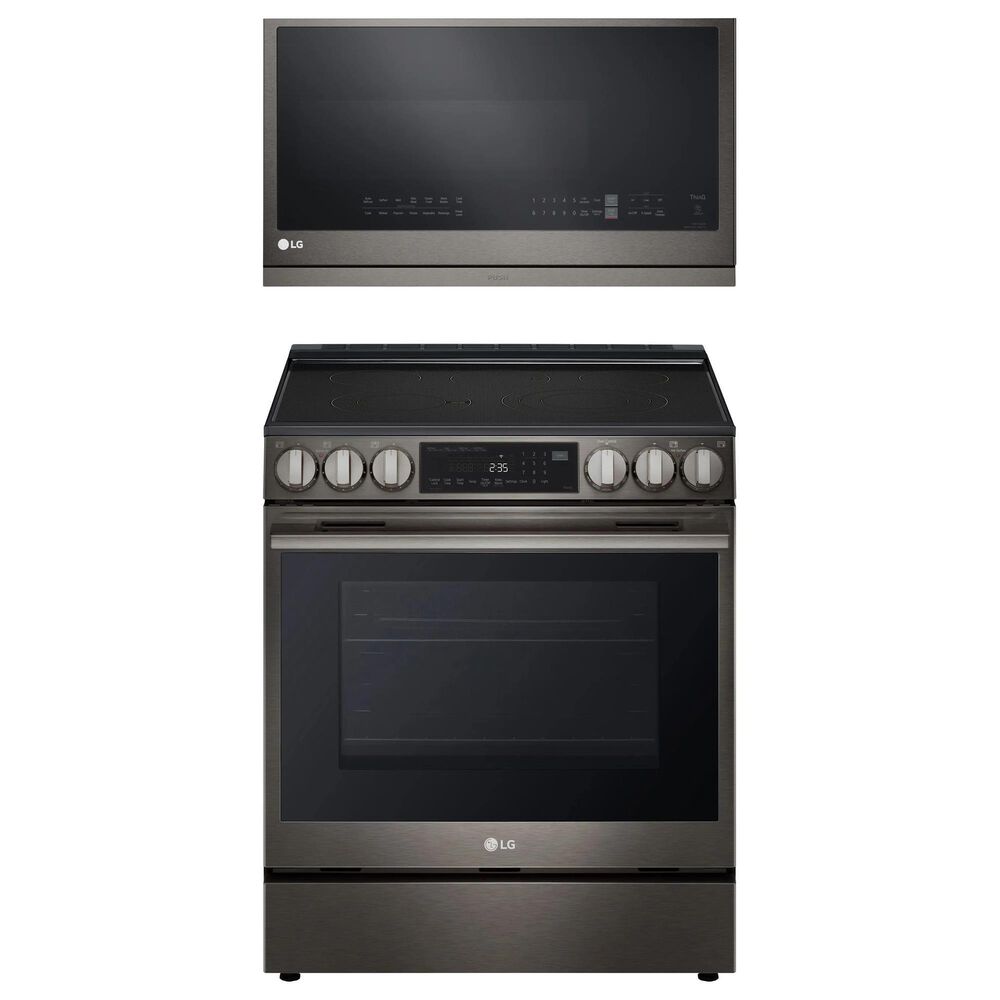 LG 2-Piece Kitchen Package with 6.3 Cu. Ft. Smart Slide-In Electric Range and 2.1 Cu. Ft. Smart Over-the-Range Microwave in Black Stainless Steel, , large