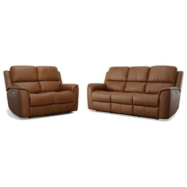Flexsteel Henry Power Reclining Sofa and Loveseat Set in Caramel Brown, , large