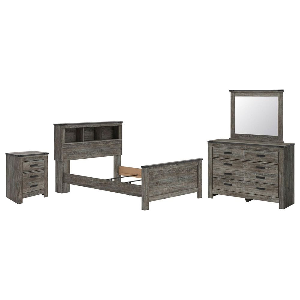 Ashley Frandern 4-Piece Full Bookcase Bedroom Set in Rustic Warm Gray, , large