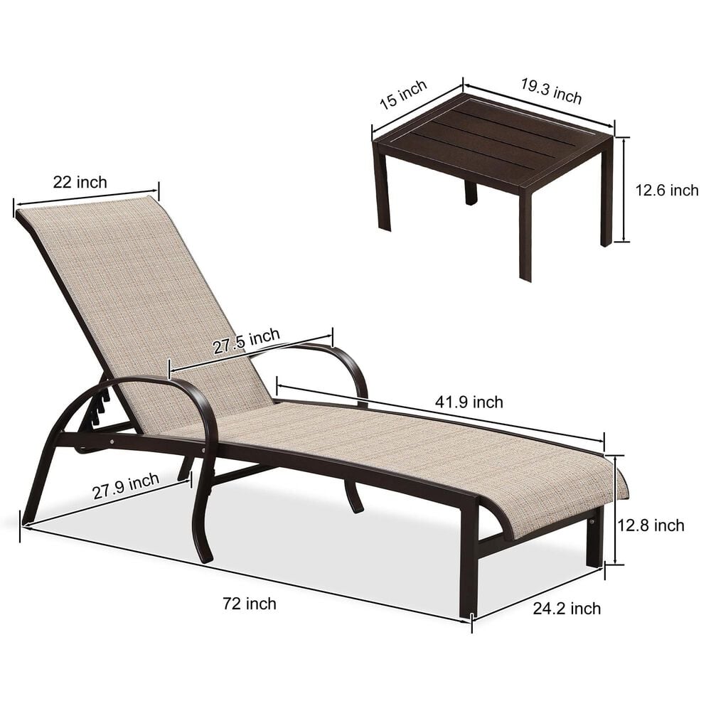 HOMLUX 3-Piece Patio Chaise Lounge Set in Khaki, , large