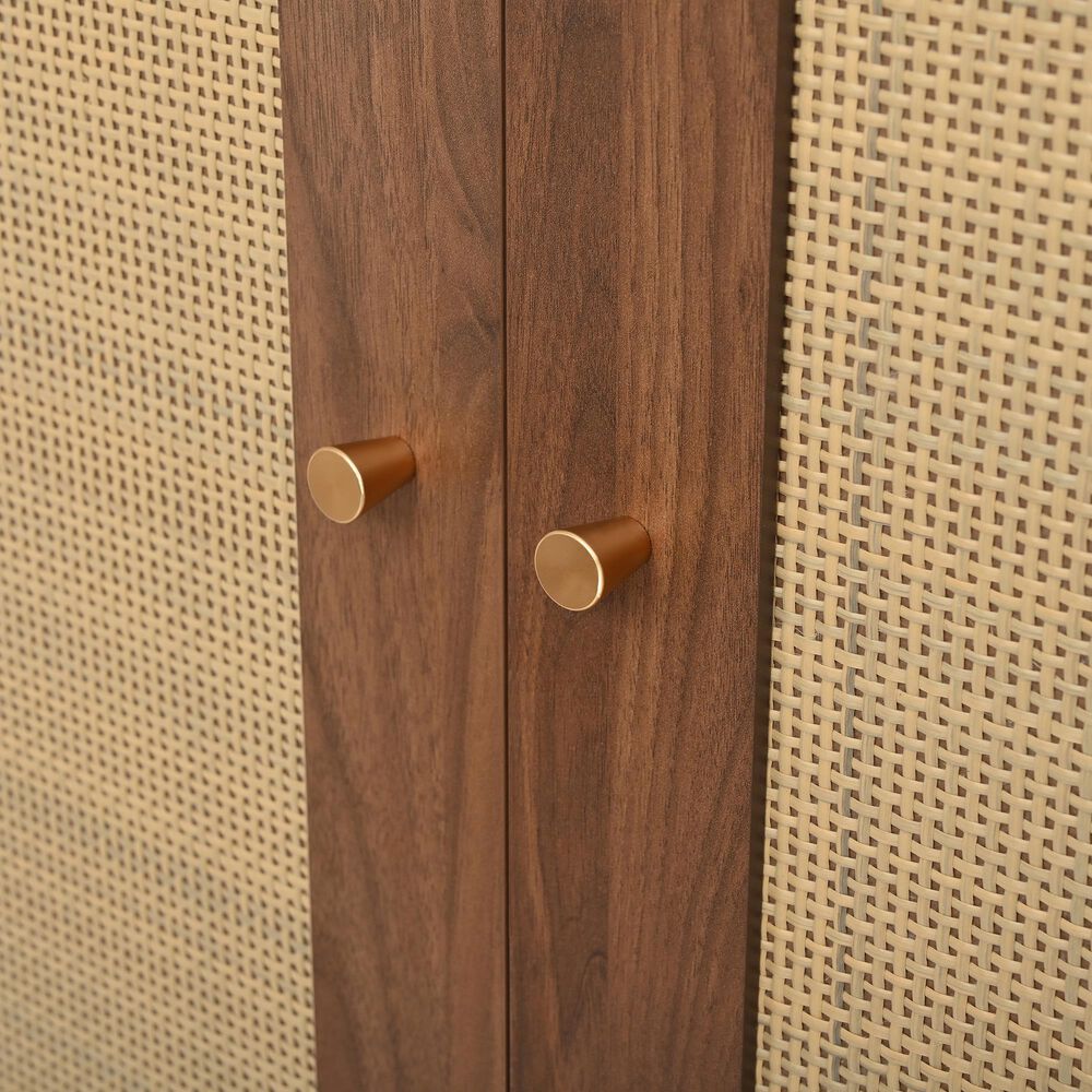 HOMLUX 6-Hook Hall Tree with 2-Rattan Doors in Walnut, , large
