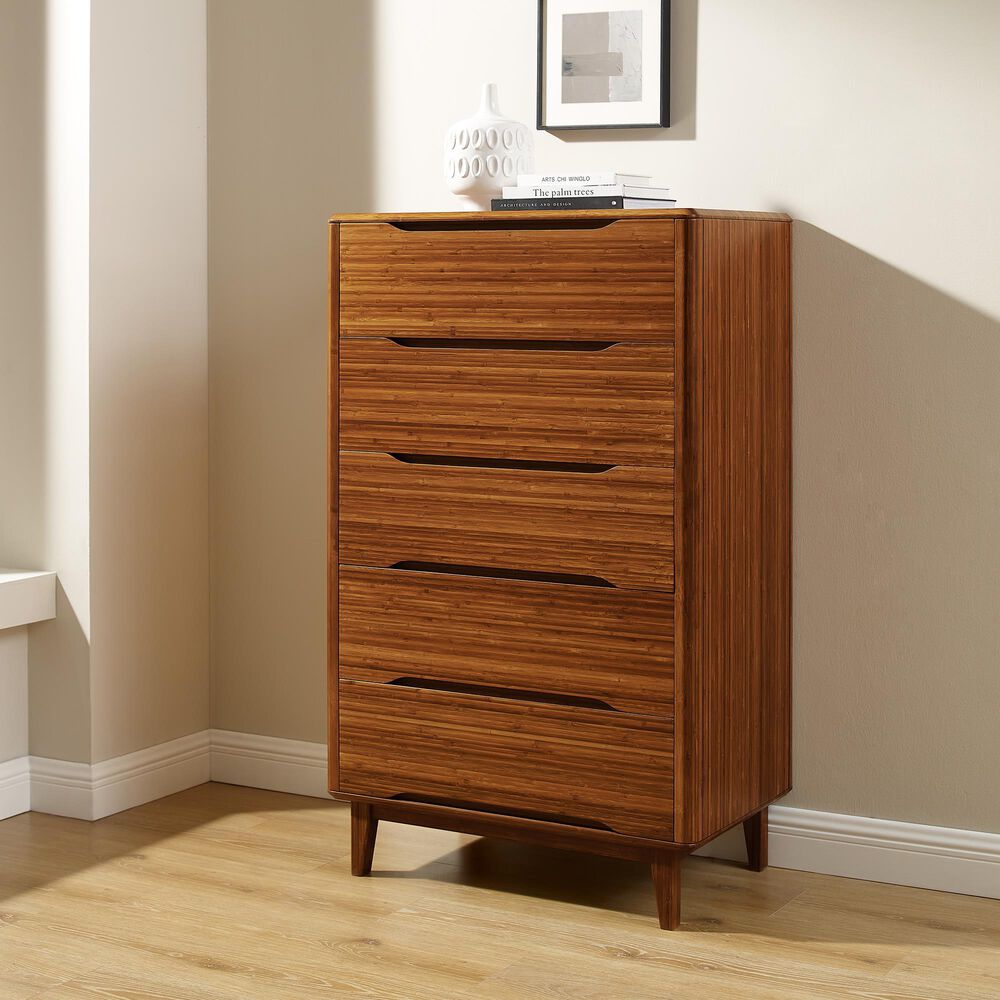 Natural Bamboo Furnishings Five Drawer High Chest, Amber, , large