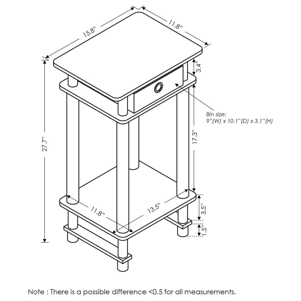 HOMLUX Turn-N-Tube Tall End Table in Columbia Walnut, Black and Dark Brown, , large