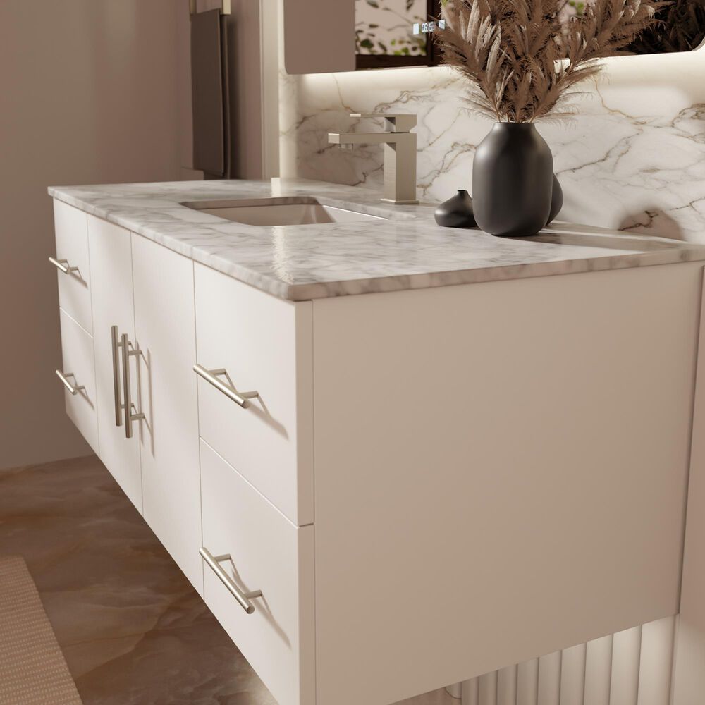 Lexora Home Geneva 48" Single Bathroom Vanity in Glossy White with 2 cm White Carrara Marble Top and Rectangular Sink, , large