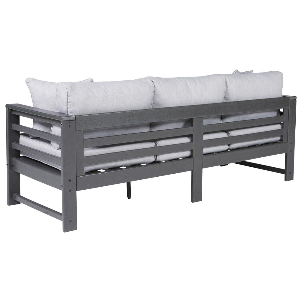 Ashley Amora Stationary Patio Sofa with Cushion in Light Gray, , large