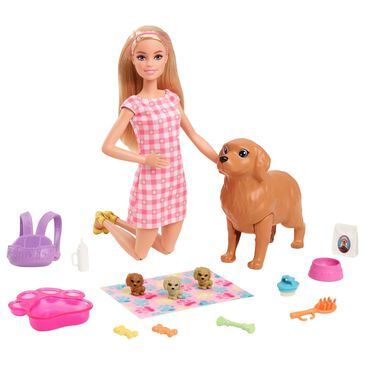 Barbie Blonde Doll and Newborn Pups Playset, , large