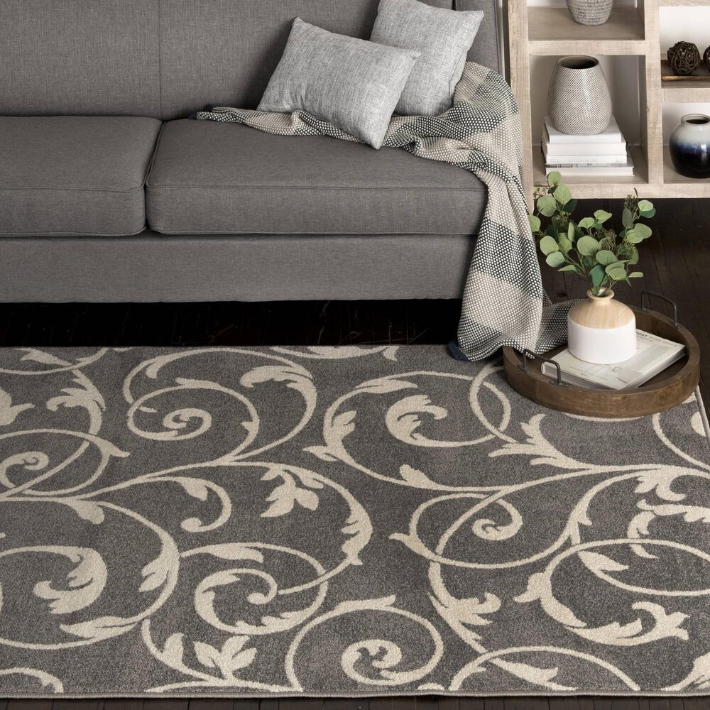 Central Oriental Terrace Tropic Macala 9&#39;10&quot; x 12&#39;10&quot; Stone and Snow Area Rug, , large