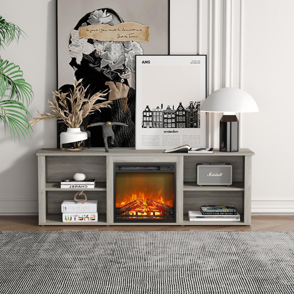 HOMLUX 63" Fireplace TV Stand with Storage Media Console in French Oak Grey, , large