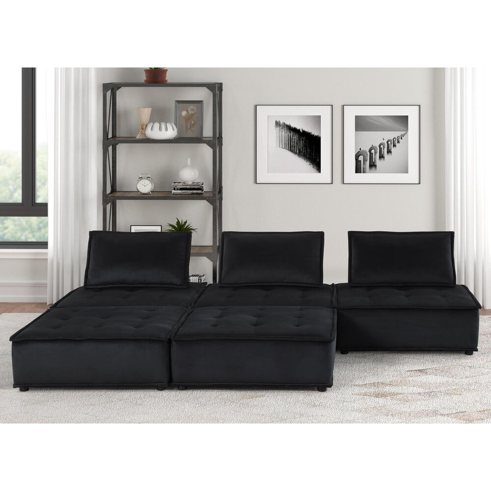 HOMLUX Anna D 5-Piece Stationary Sectional Sofa in Black Velvet, , large
