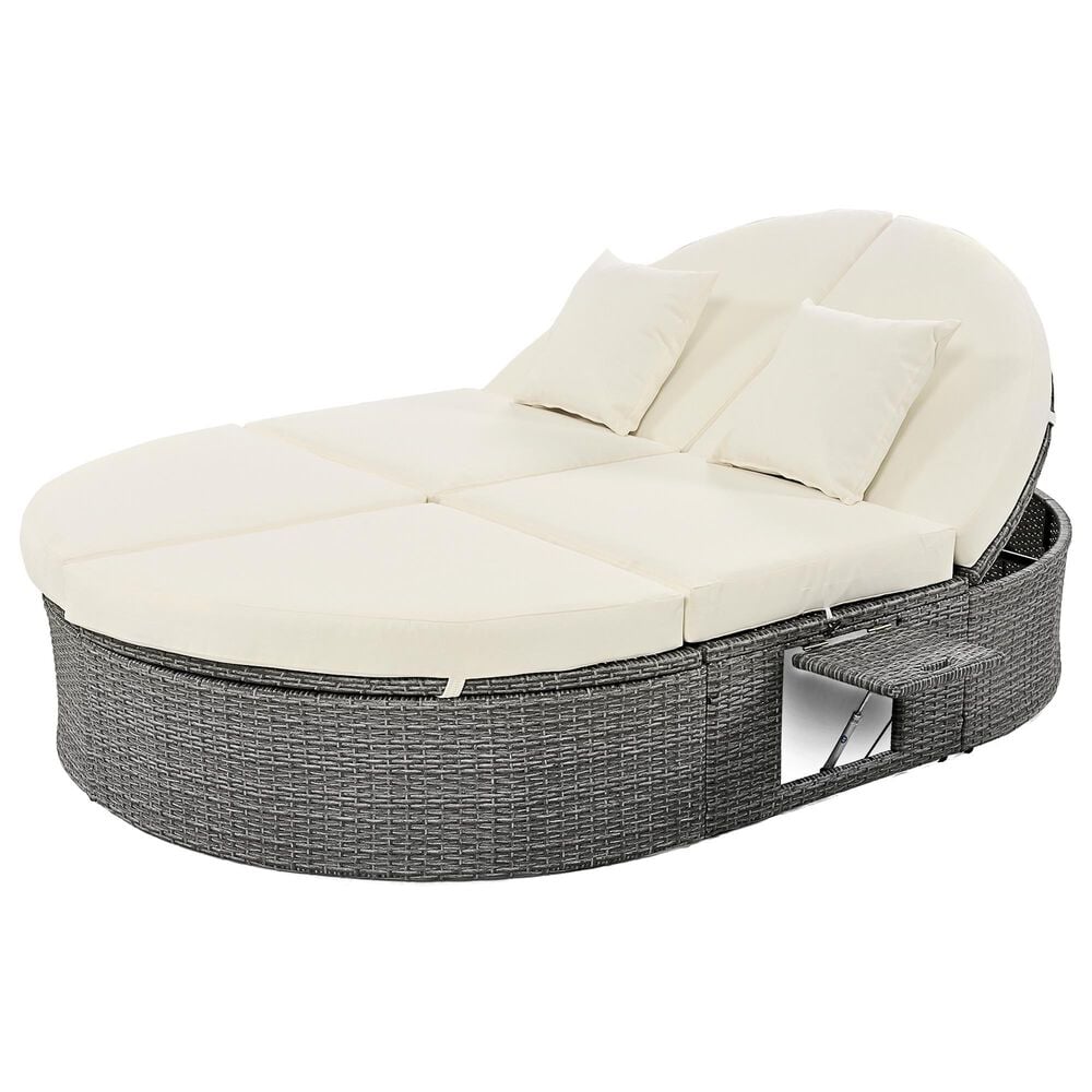 HOMLUX 2-Person Outdoor Daybed with Adjustable Backrests and Foldable Cup Trays in Beige, , large