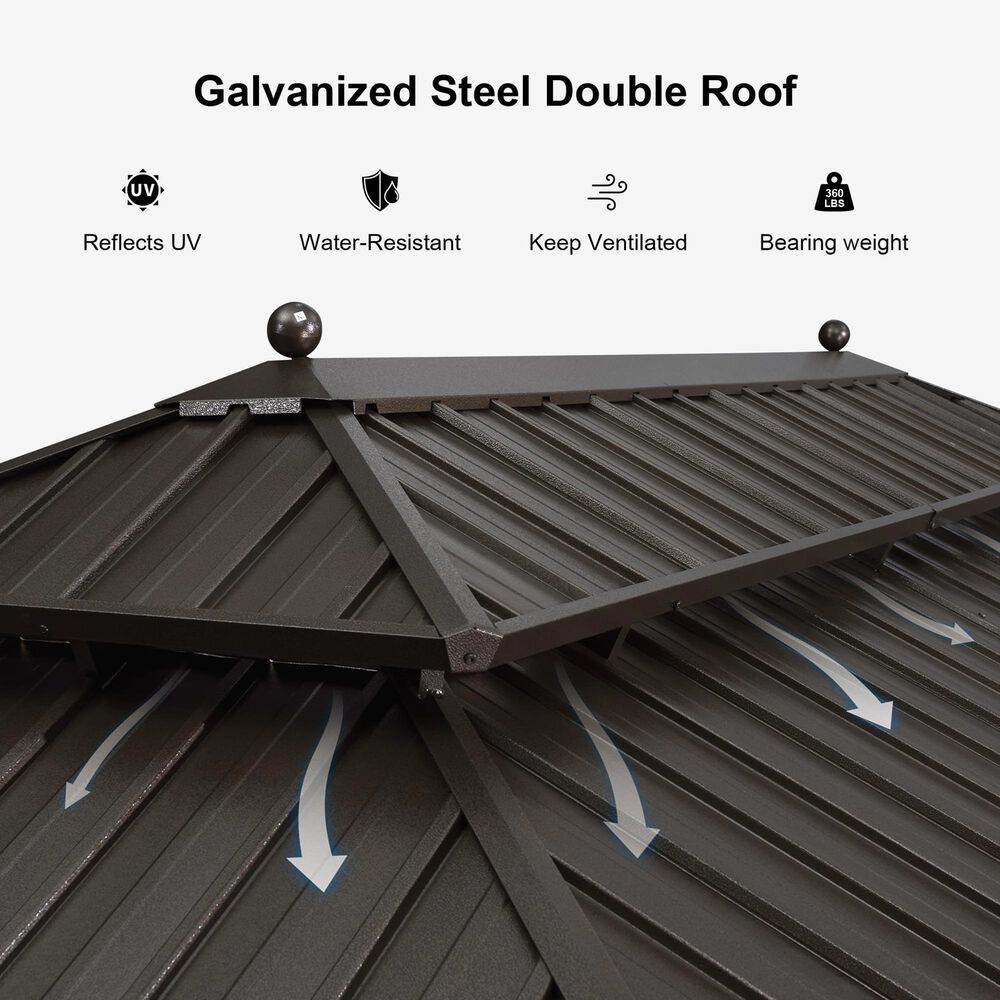 HOMLUX 13' x 15' Outdoor Hardtop Gazebo with Galvanized Steel in Brown, , large