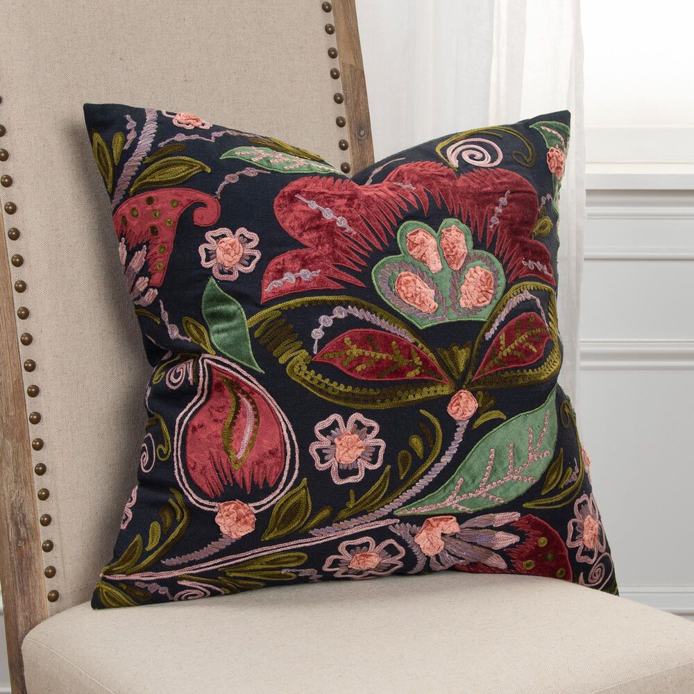 Rizzy Home Floral 20" Poly Filled Pillow in Black, , large