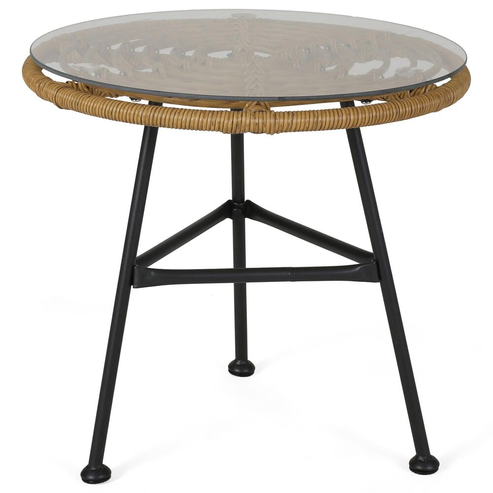 Hearth and Haven Orlando Round Patio Side Table in Light Brown and Polished Black, , large