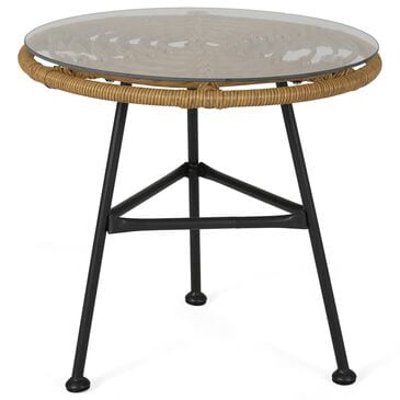 Hearth and Haven Orlando Round Patio Side Table in Light Brown and Polished Black, , large