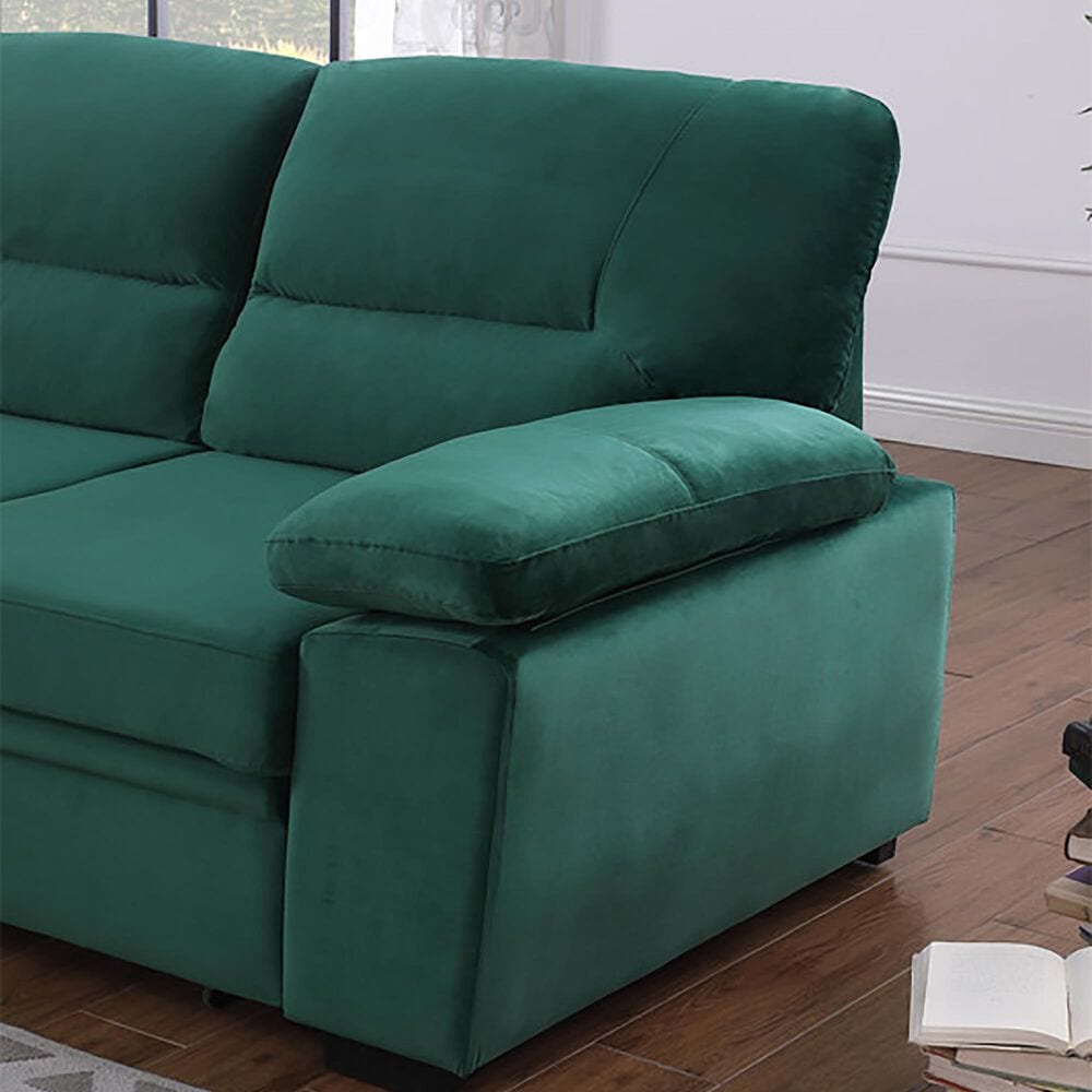 HOMLUX 97.5"W Velvet Sleeper Sectional Sofa with Reversible Storage Chaise, in Green, , large