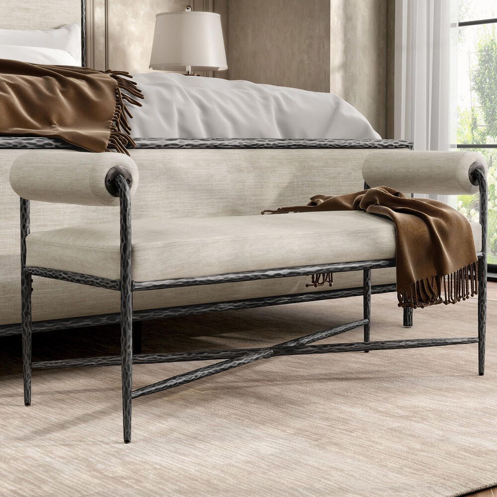 Furniture of America Lalia Hammered Metal Upholstered Bench in Gun Metal, , large