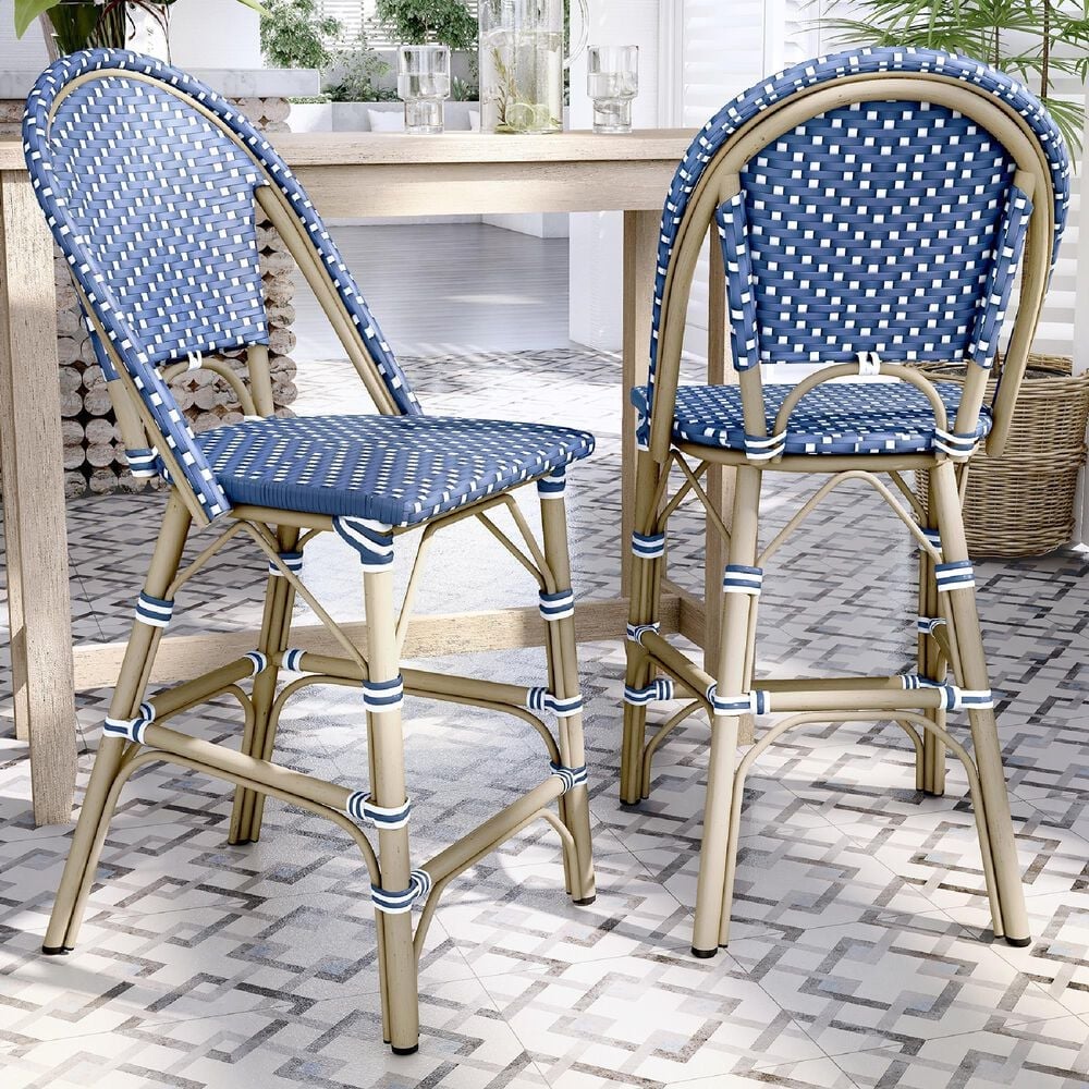 Furniture of America Ventura Patio Counter Chair in Natural, Blue and White &#40;Set of 2&#41;, , large