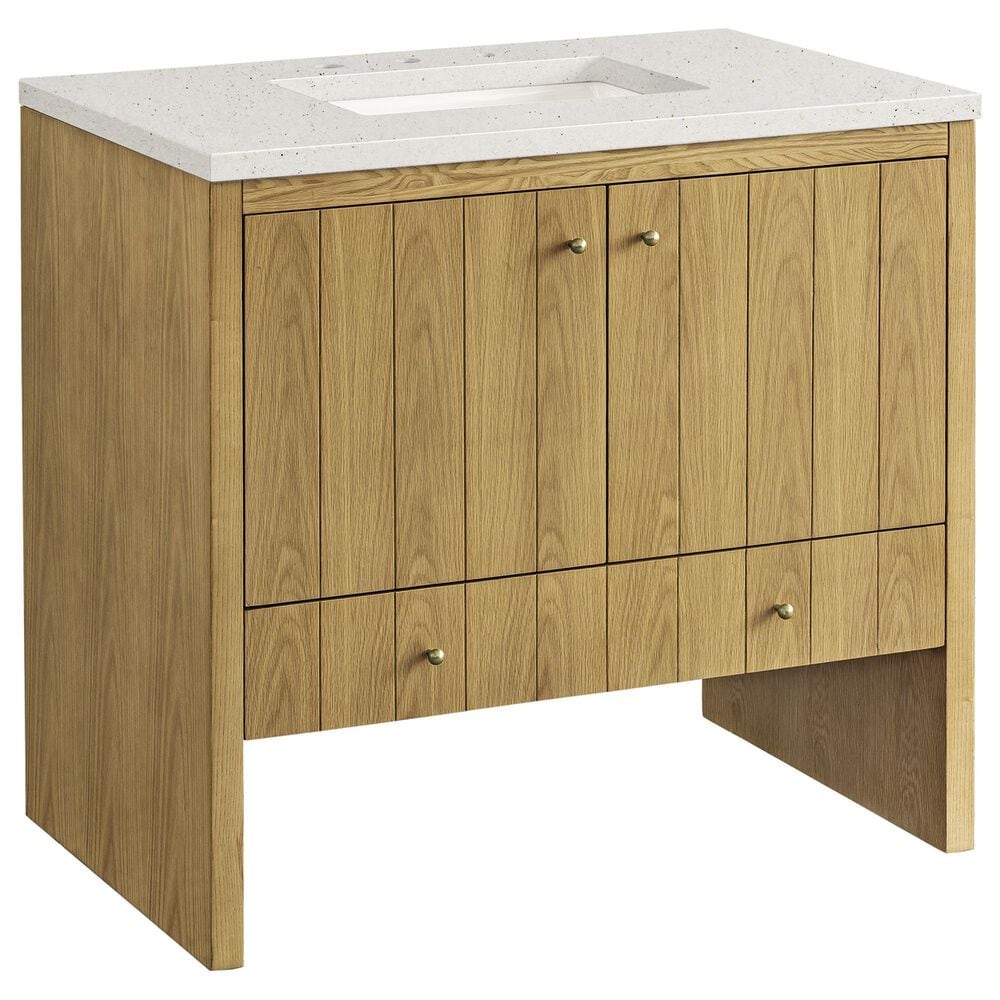 James Martin Vanities Hudson 36" Single Bathroom Vanity in Light Natural Oak with 3 cm Lime Delight Quartz Top and Rectangular Sink, , large