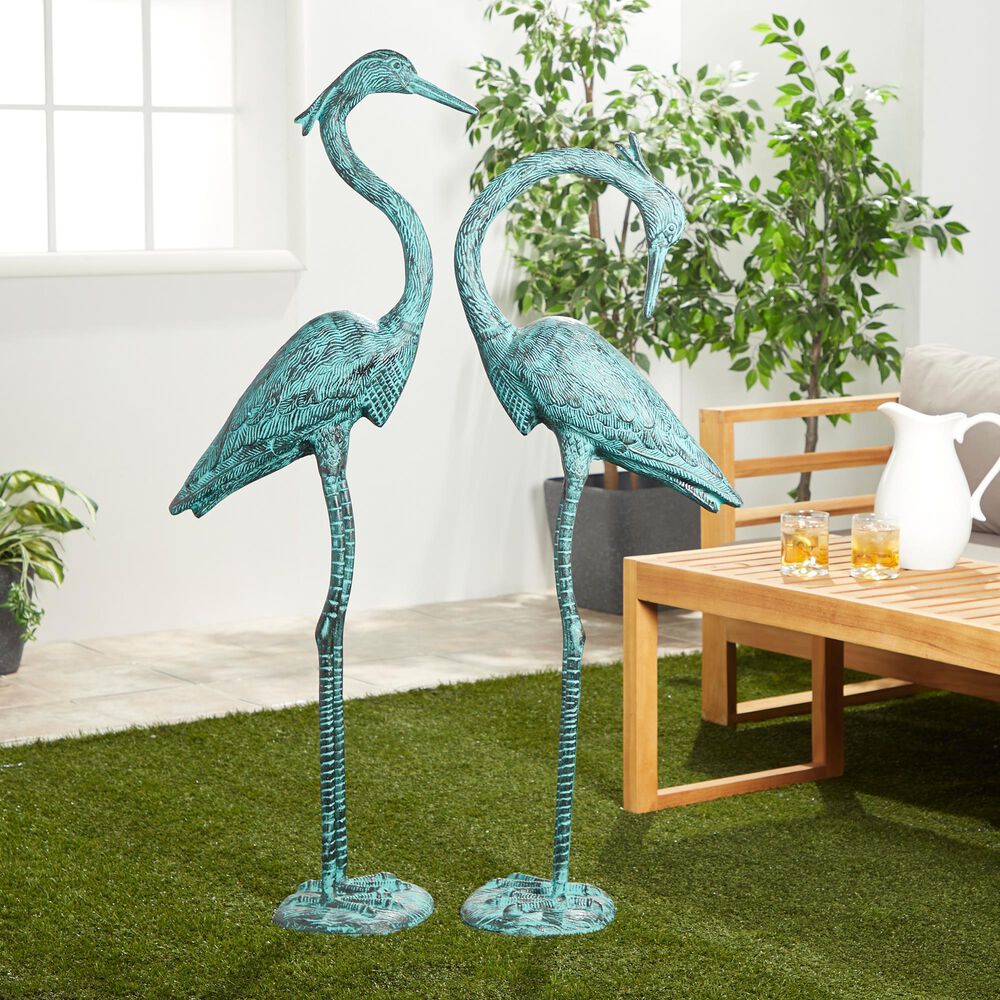 Maple and Jade Coastal Crane Garden Sculpture in Green &#40;Set of 2&#41;, , large