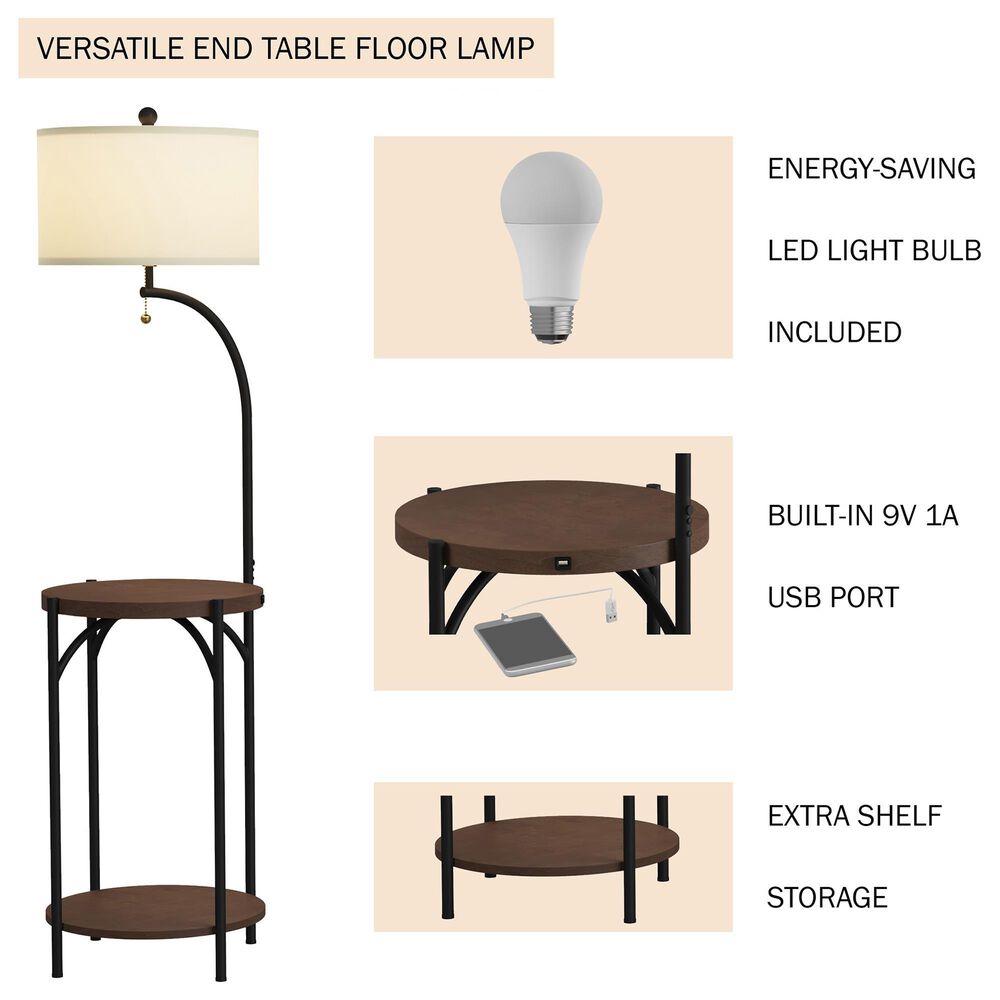 Timberlake Rustic Modern Floor Lamp with Side Table and USB Charging Ports, , large