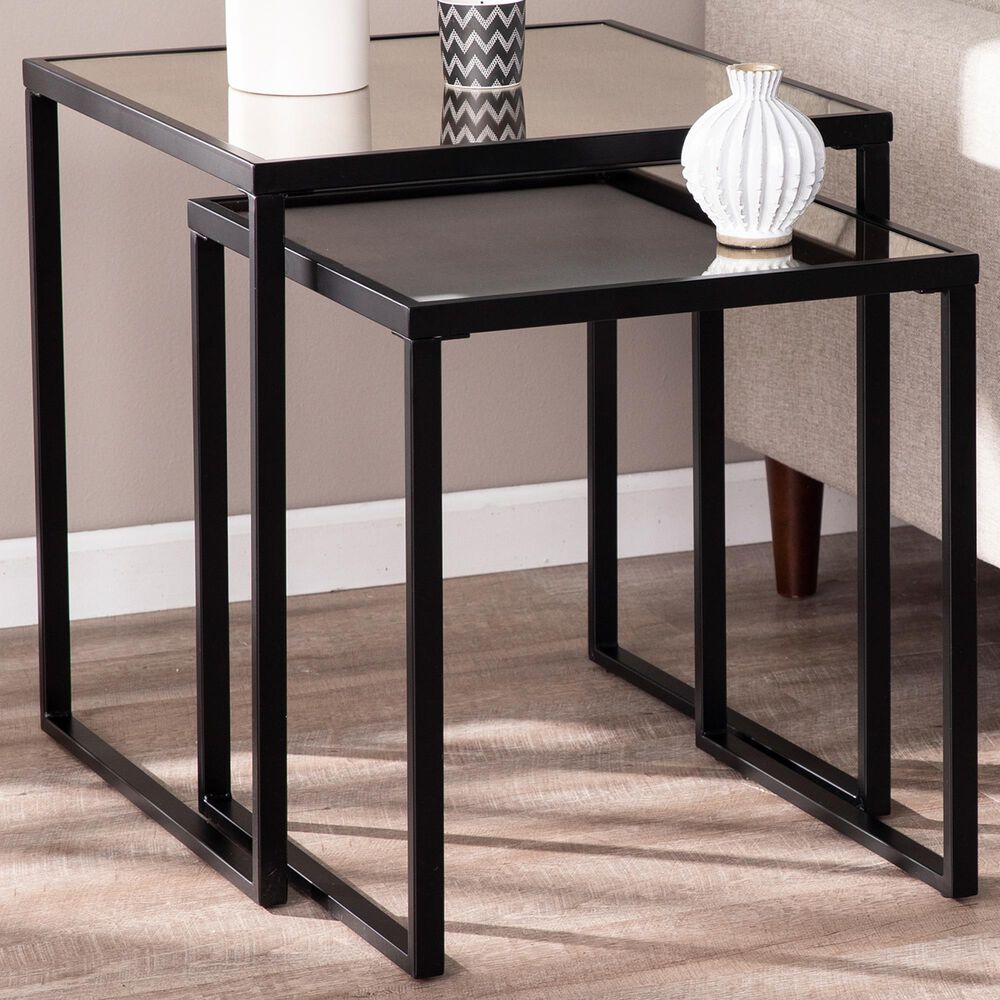 Southern Enterprises Linlith 2-Piece Nesting End Table in Antique Mirror and Black, , large