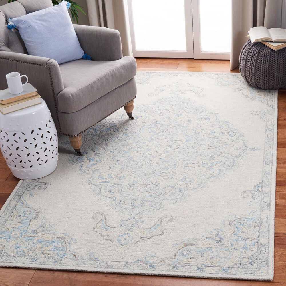 Safavieh Micro-Loop MLP516A 4&#39; x 6&#39; Ivory and Blue Area Rug, , large