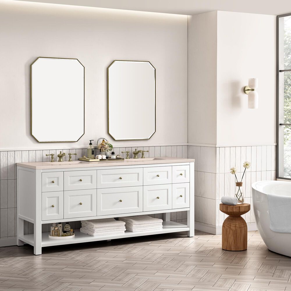 James Martin Vanities Breckenridge 72&quot; Double Bathroom Vanity in Bright White with 3 cm Eternal Marfil Quartz Top and Rectangular Sinks, , large