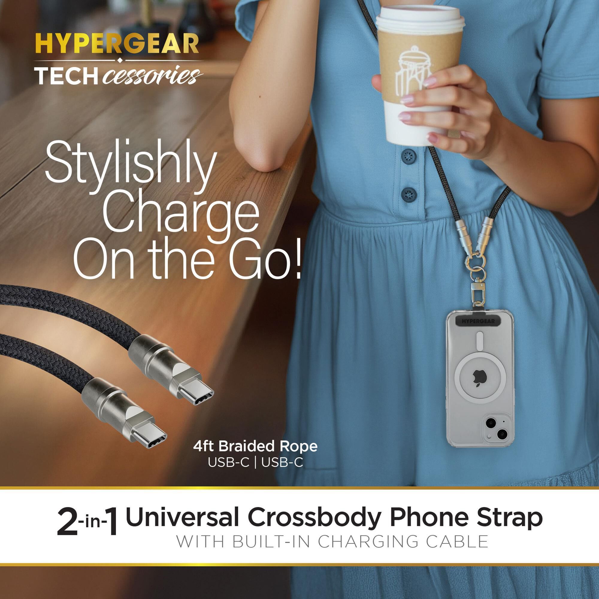 Hypercel 2-in-1 Universal Crossbody Phone Strap and Charging Cable