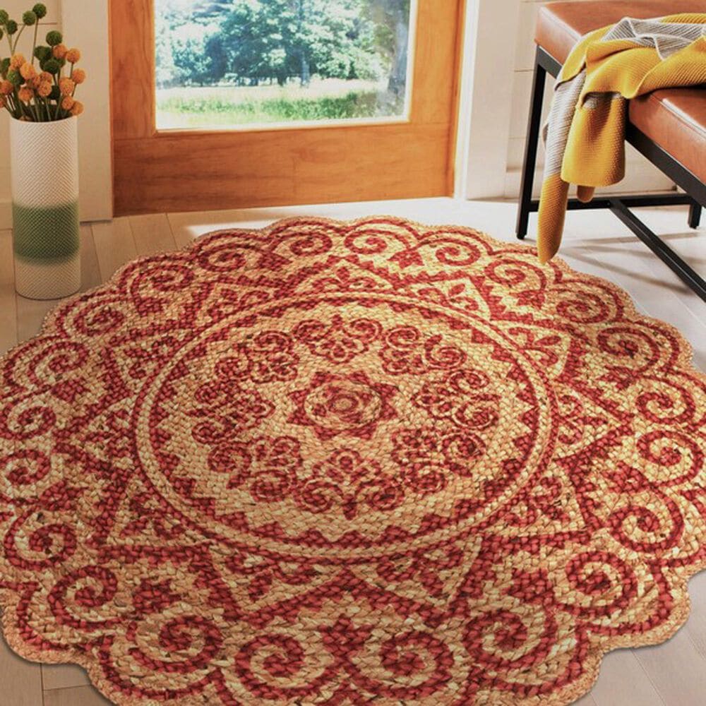 L&amp;R Resources Synergy 54125RED 6&#39; Round Tan and Raspberry Red Area Rug, , large