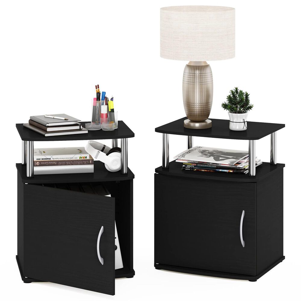 HOMLUX 3-Tier Utility Design End Table with Door in Americano and Chrome (Set of 2), , large