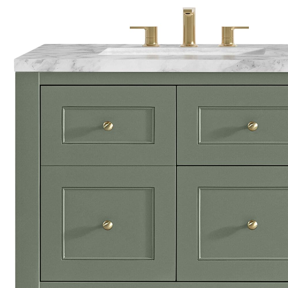 James Martin Vanities Breckenridge 60&quot; Double Bathroom Vanity in Smokey Celadon with 3 cm Carrara White Marble Top and Rectangular Sinks, , large