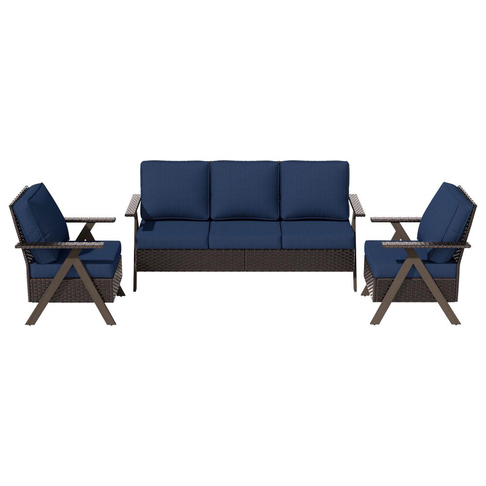 Sunwell Garden 3-Piece Patio Chat Set in Navy, , large